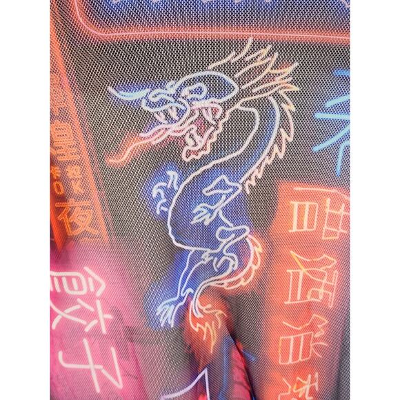 Missguided Hong Kong Scenic Nightlife Mesh Bodycon Dress 10 Gathered Tie Hem - Picture 4 of 9